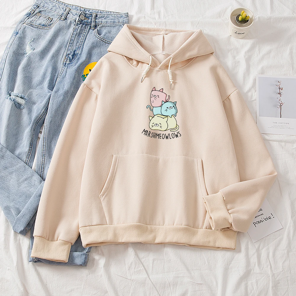 Cat Funny Harajuku Pullover Oversized Hoodies for Girls Cotton Kawaii Cartoon Women Sweetshirts Korean Ladies Moletom Feminino