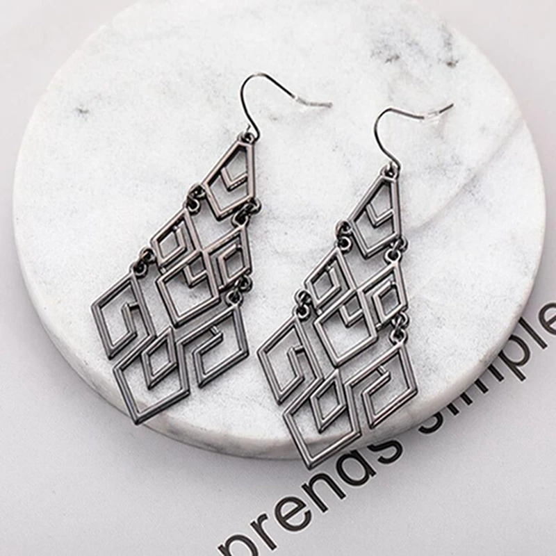 Модные полые золотые геометрические висячие серьги в форме цветка ювелирные