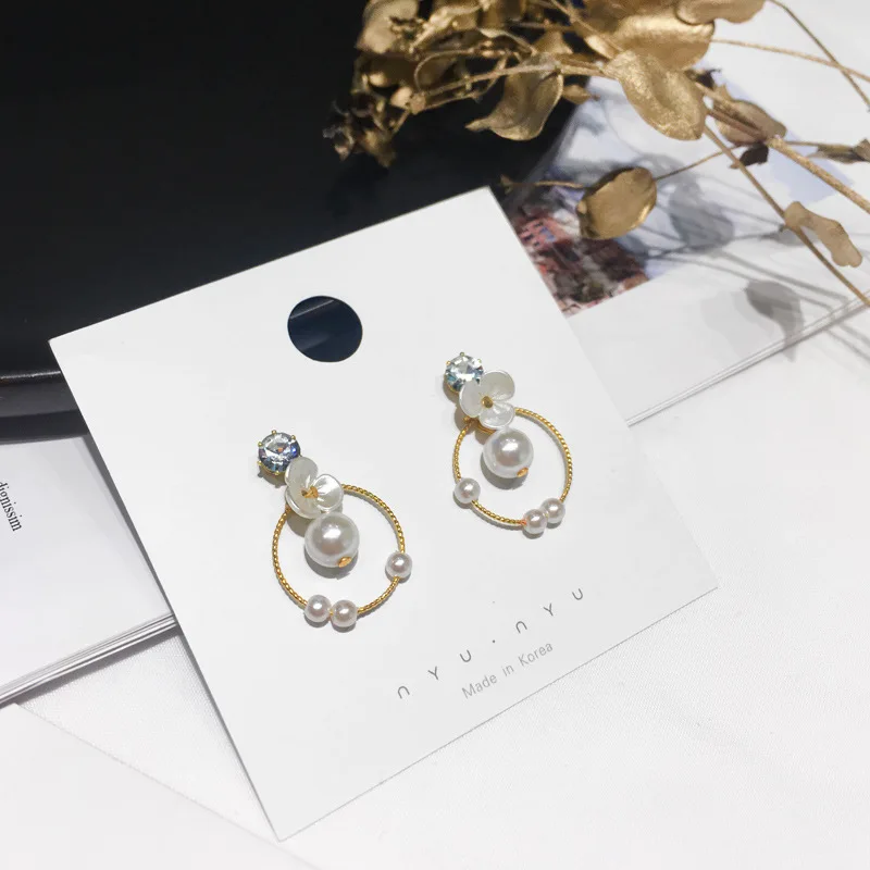 Изысканные жемчужные серьги темперамент простой циркон модные аксессуары