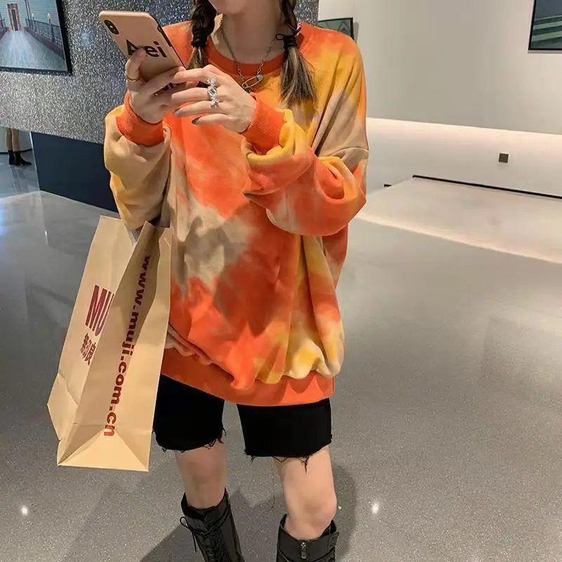 

Tie Dye High Street Style Crewneck Sweatshirt Women Long Sleeve Streetwear Casual Thin Shirt Tops Fall 2021 Sudaderas Para Mujer