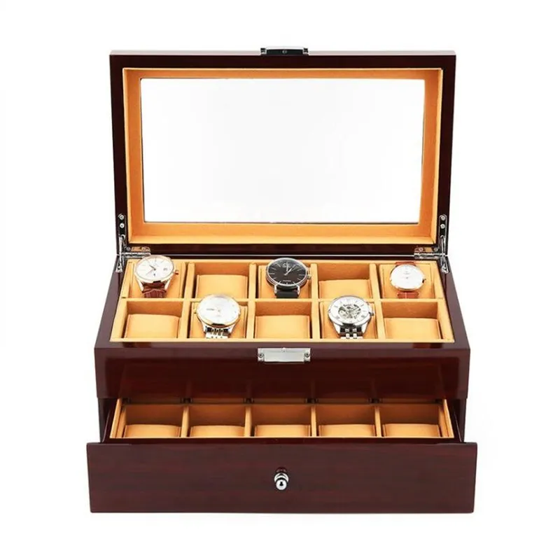 20 Grids Double Layer Retro Watch Box Sandalwood Wooden Watch Case Boxes Storage Organizer with Drawer for Men Watch Women Gift enlarge
