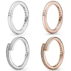 Оригинальное кольцо из стерлингового серебра 925 пробы с блестящим перекрывающимся розовым логотипом и сердцем с кристаллом для женщин европейские ювелирные изделия сделай сам