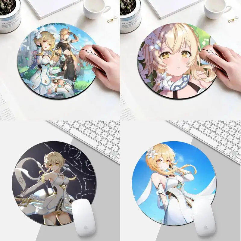 

Genshin Impact Lumine Keyboards Mat Rubber Gaming mousepad Desk Mat Round Desk Gamer Gaming Mat For PC Laptop Round Mouse Pad