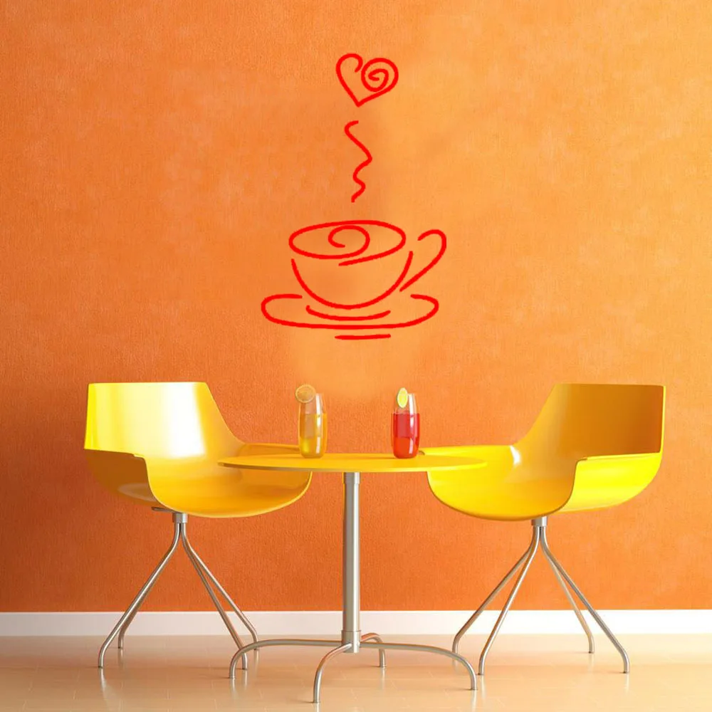 

Coffee Steam Heart Cafe Kitchen Restaurant Home Decor Wall Sticker Vinyl Art Murals Waterproof Removable Wall Decal Poster