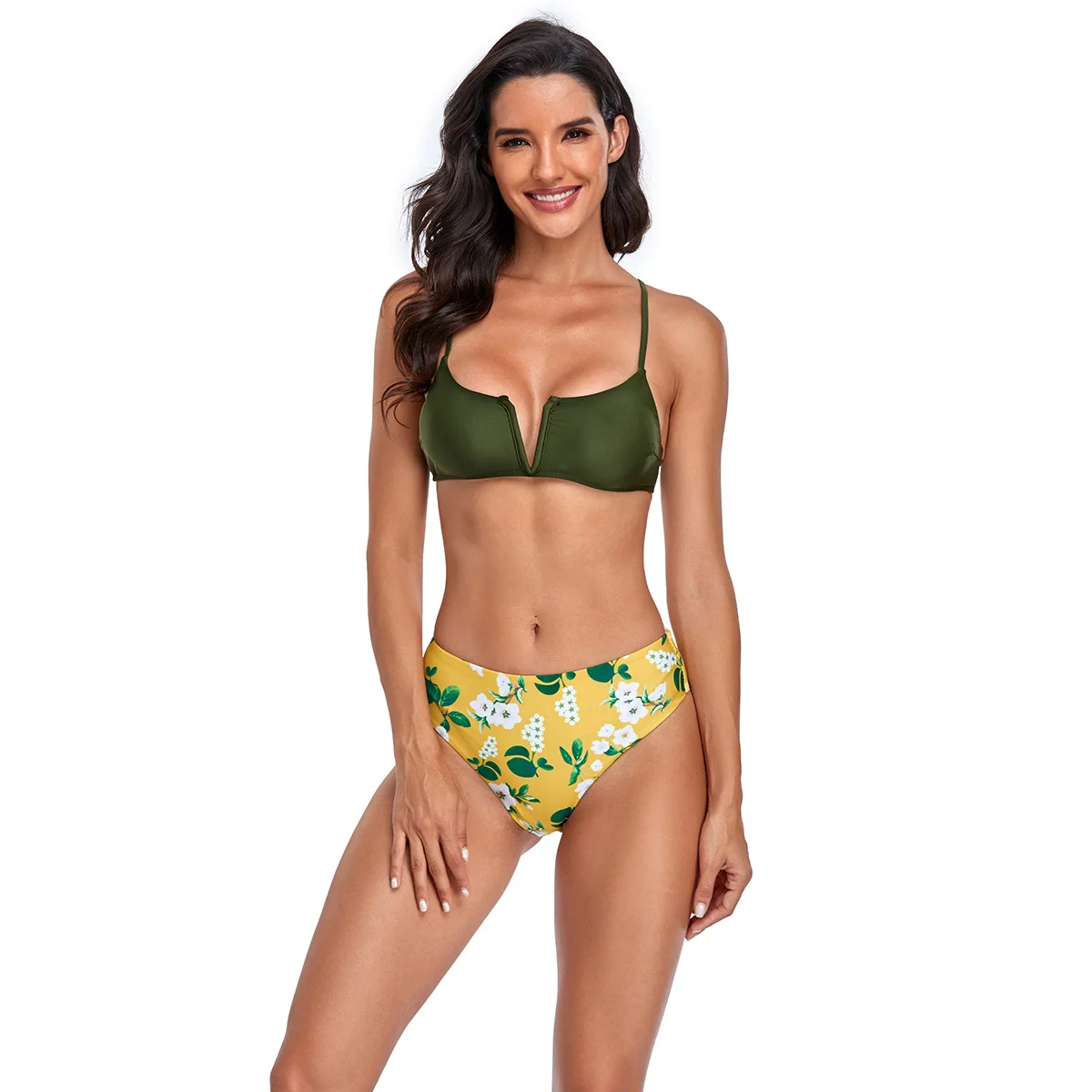 

2021 New New Flower Female Swimsuit High Waist Bikini Women Swimwear Two-pieces Bikini Set Push Up Bather Bathing Suit Swim