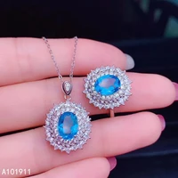 kjjeaxcmy fine jewelry natural blue topaz 925 sterling silver women pendant necklace chain ring set support test luxury