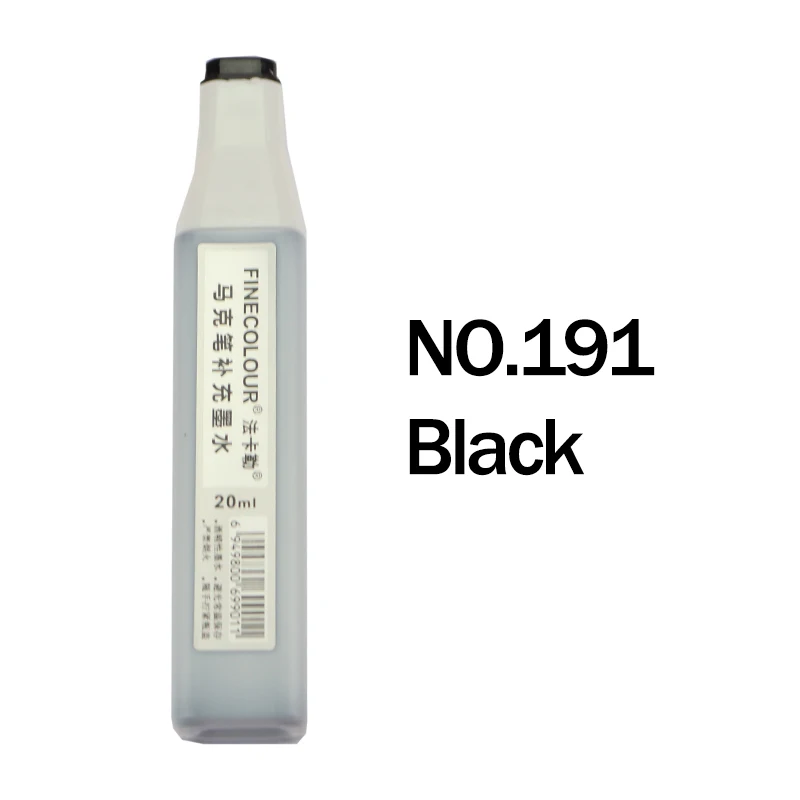 NO.191-Black Finecolour EF900 художественные масляные спиртовые чернильные маркеры 20 мл EF100/101/102 универсальные пополняющие/добавляемые/Заполняемые жидкие чернила 480 цветов - Цвет: NO.191-Black
