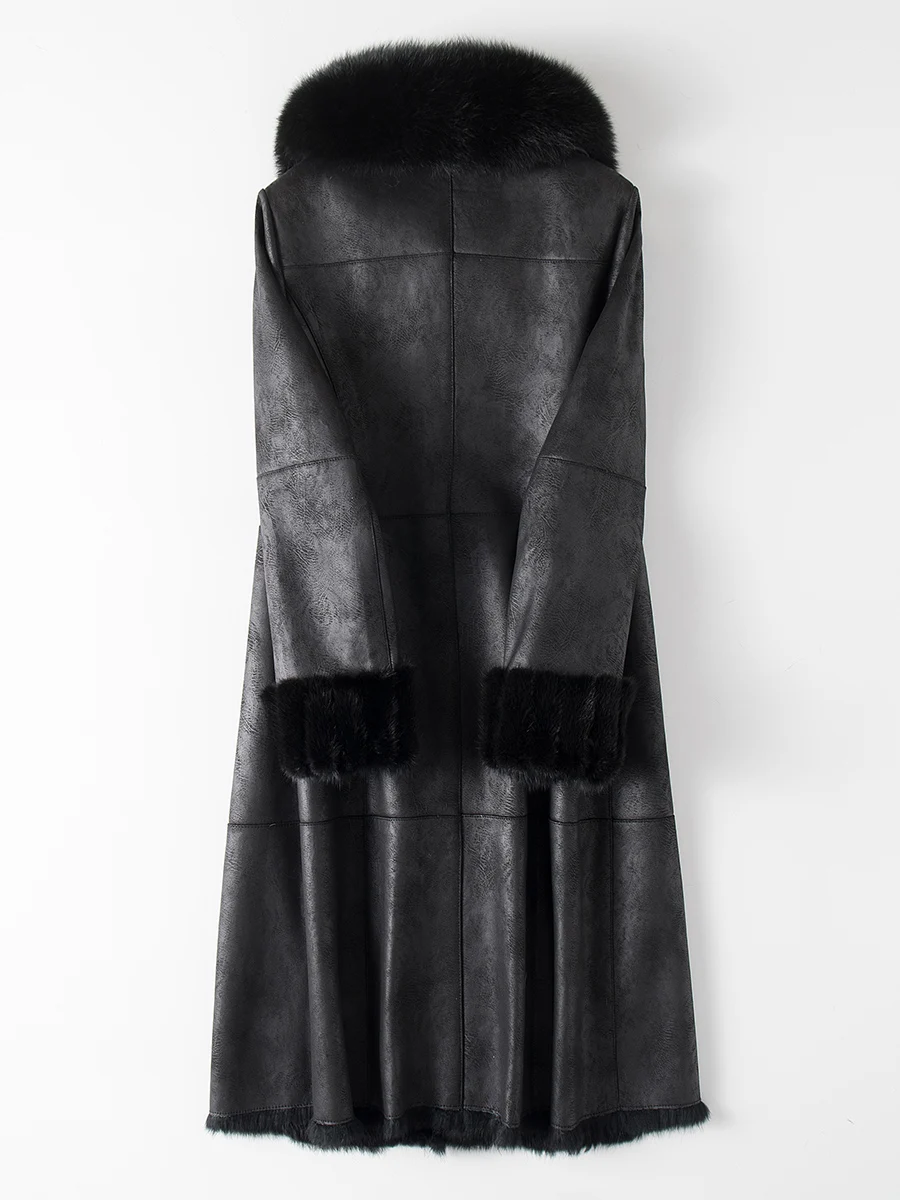 Шуба из натурального кролика Женская винтажная куртка с воротником меха норки