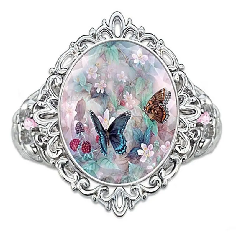 

Fashion Rainbow Butterfly Rings for Women White Gold Color Female Wedding Jewelry Gifts 2021 New Arrivals Women's Promise Ring