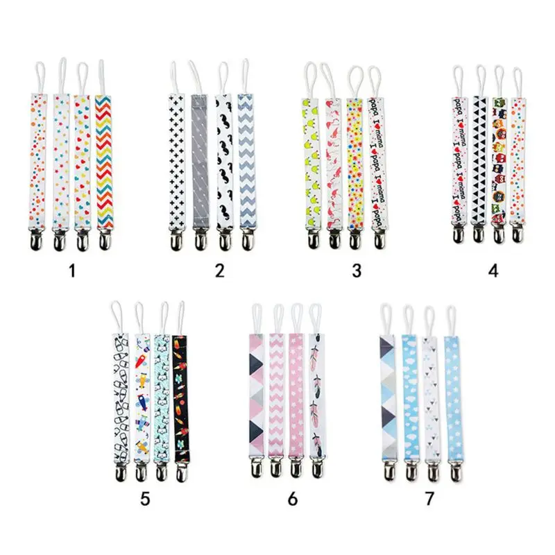 

4 Pack Baby Dummy Clip Pacifier Strap Holder Multicoloured Washable Soother Clip Chain with Unique 2-Sided Stylish Design for