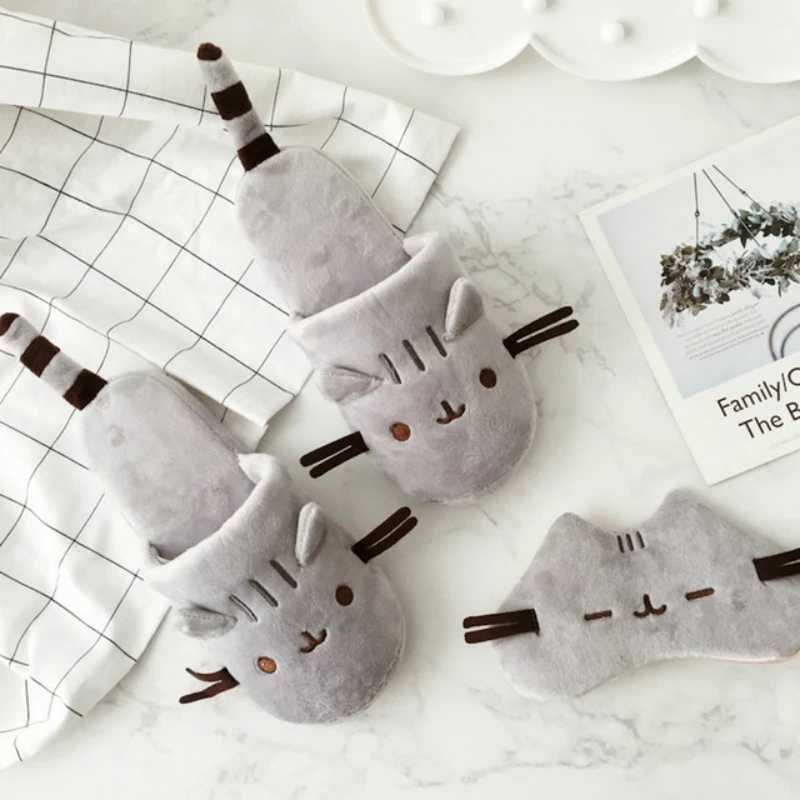 Тапочки женские домашние плюшевые теплые с милым котом для путешествий самолет