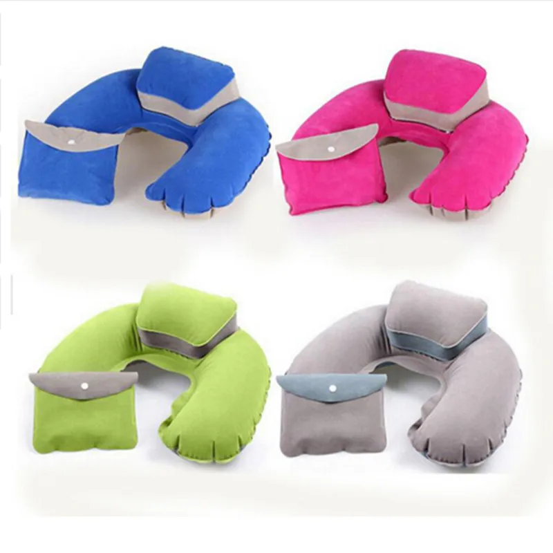 

Pillows Travel Air Pillow Inflatable U Shape Neck Blow Up Cushion PVC Flocking Folding Outdoor Office Plane Hotel