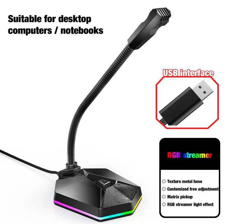 2020 НОВЫЙ USB-микрофон PC Condenser RGB Shiny гибкий вокал записи студии Micro Home Office.