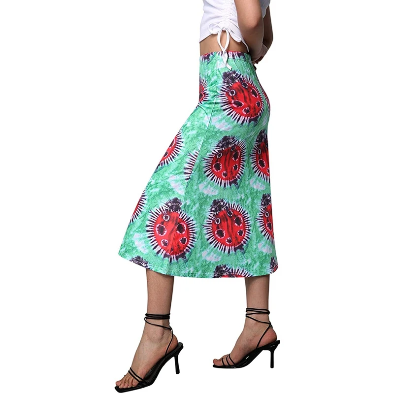 

Fashion Casual Ladies Mid-calf Skirt Women Print Summer Skirt Loose High Waist