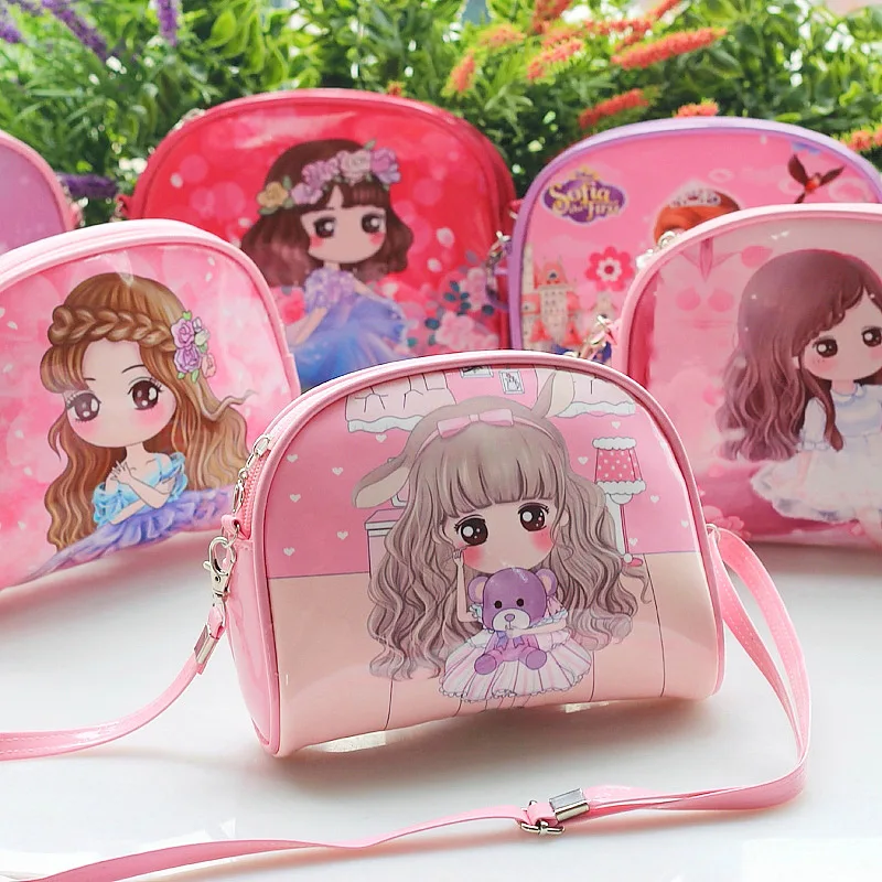 

Gilrs Mini PU Leather Crossbody Bags Kids Cute Cartoon Character Prints Princess Phone Holder Shoulder Bags Small Messenger Bag