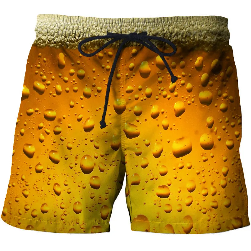 

Summer beer 3D beach shorts MEN Funny street men's resort shorts Beer bubble Printed 3D Board shorts sports mens Swimming shorts