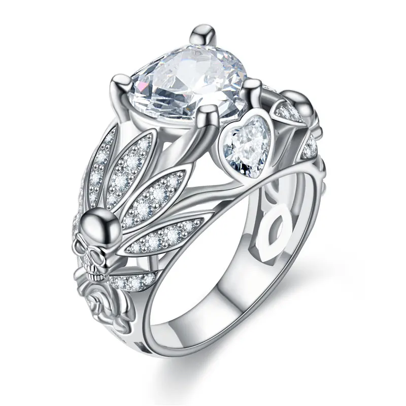 Женское кольцо в виде черепа с фиолетовым кристаллом и фианитом | Украшения