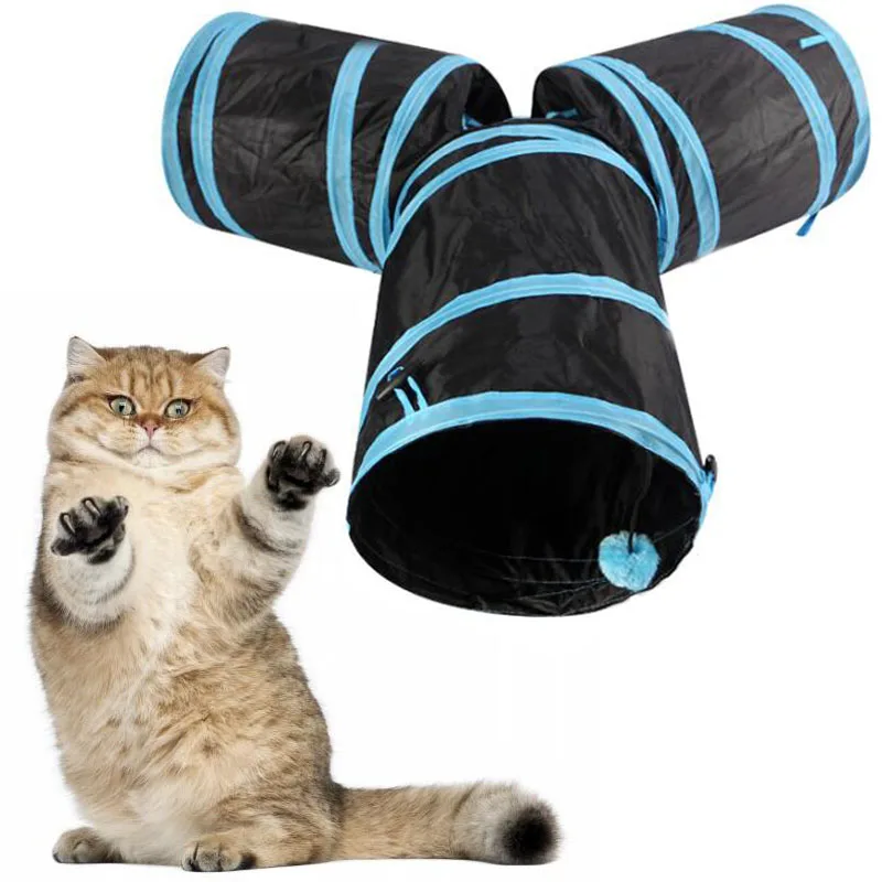 Туннель для кошек складной туннель с 3 отверстиями использования внутри