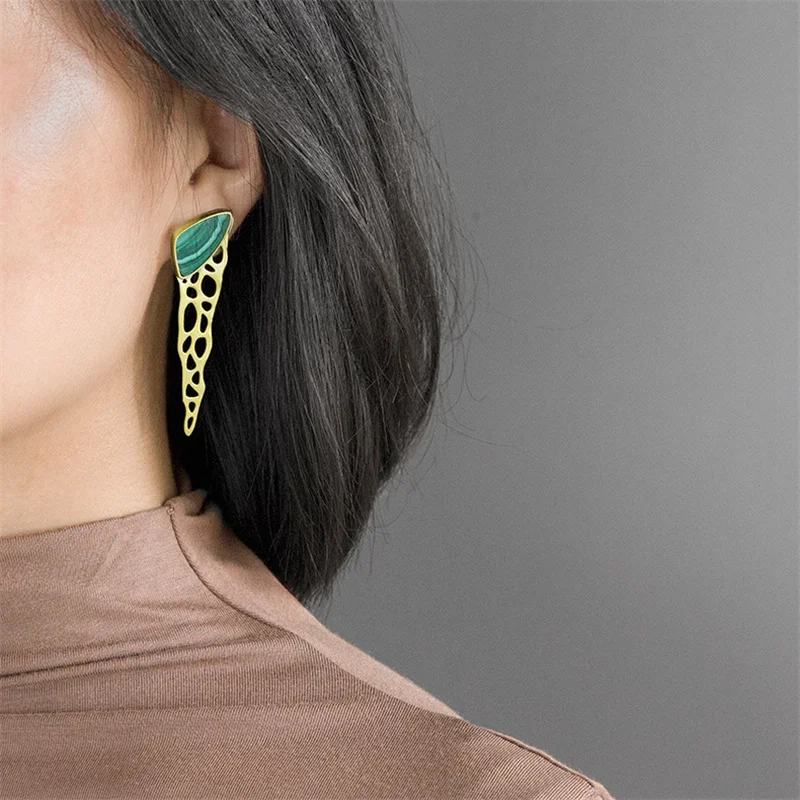 Серьги-подвески из Малахита с 925 пробы серебристо-зеленого цвета роскошные