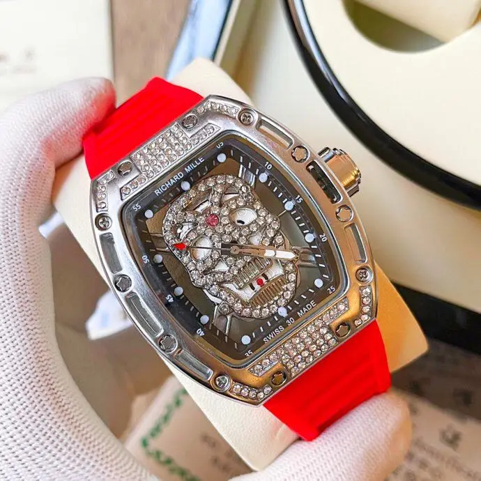 

Top Brand Richard New Men's Watch Hollow Out Pirate Skull Quartz Watches Waterproof Silicone Strap Male Military Clock Relogio
