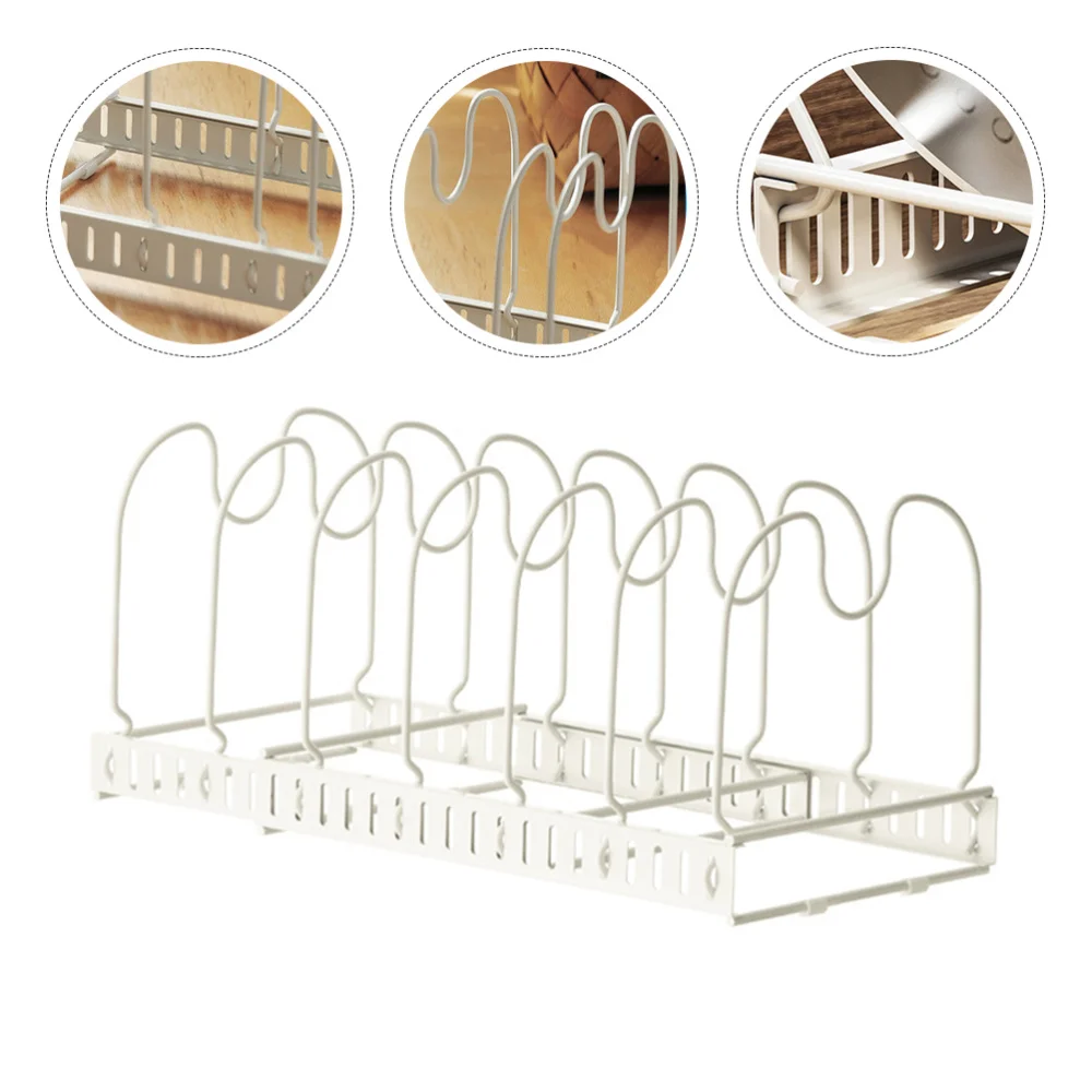 

1Pc Kitchen Organizer Pan Pot Lid Storage Rack Adjustable Plate Holder White