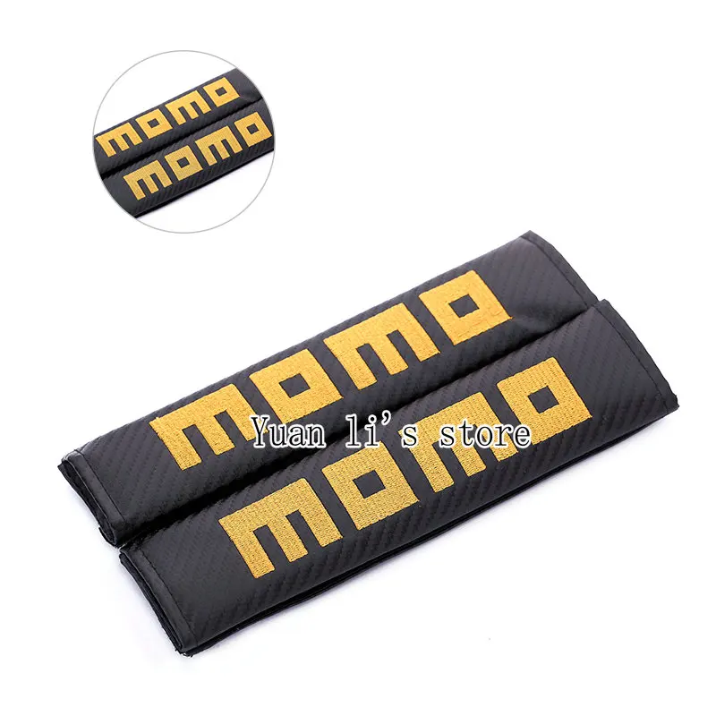 

1pairs Car Carbon Fiber Texture Seat Belts Cover Shoulder Pads For Momo