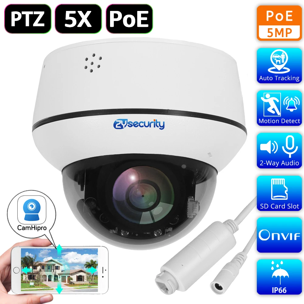 

Купольная PTZ-камера 5 Мп Sony, H.265 Onvif аудио металлическая скоростная купольная IP-камера с 5-кратным оптическим зумом, сетевая камера видеонаблю...