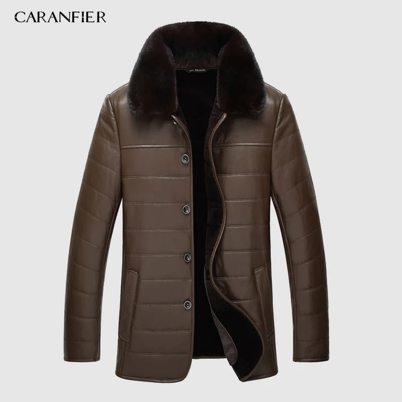 Мужской шерстяной пуховик CARANFIER деловой из натуральной овчины с норковым мехом