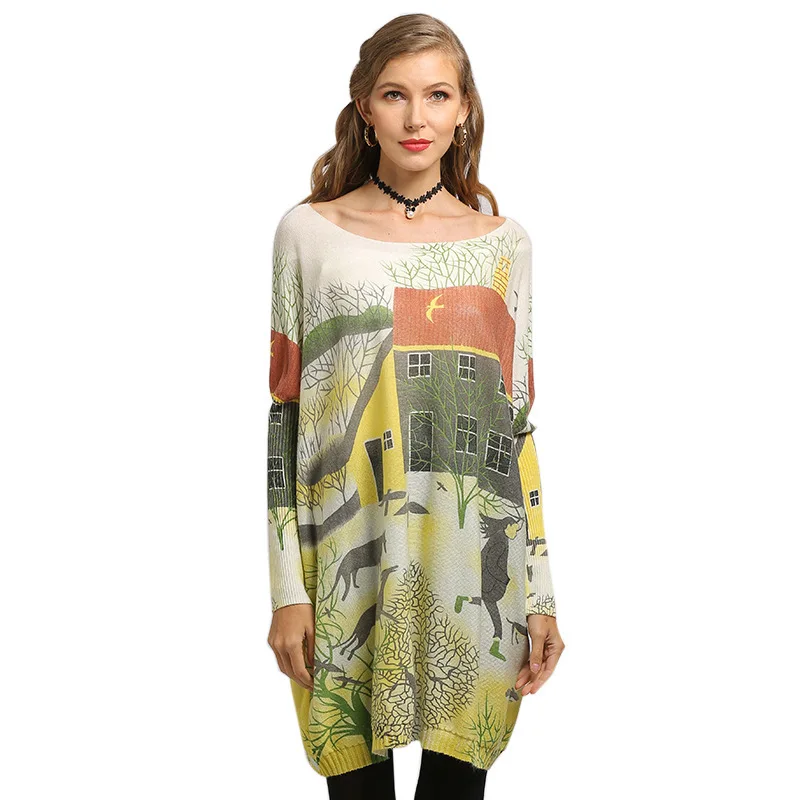 

turtleneck sweaters christmas women's house floral casual ladies pullover knitwear loose long 2019 autumn winter free ship
