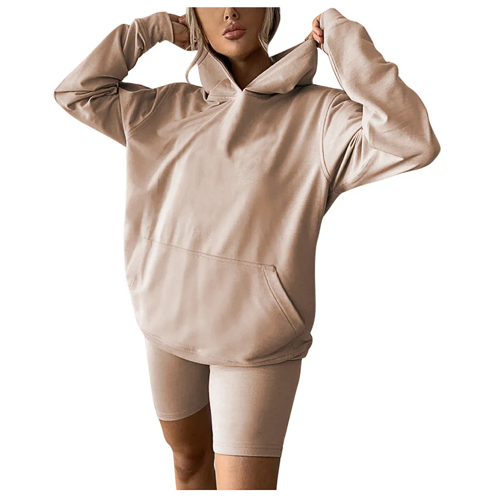Женский спортивный костюм из двух предметов Повседневная футболка с капюшоном и