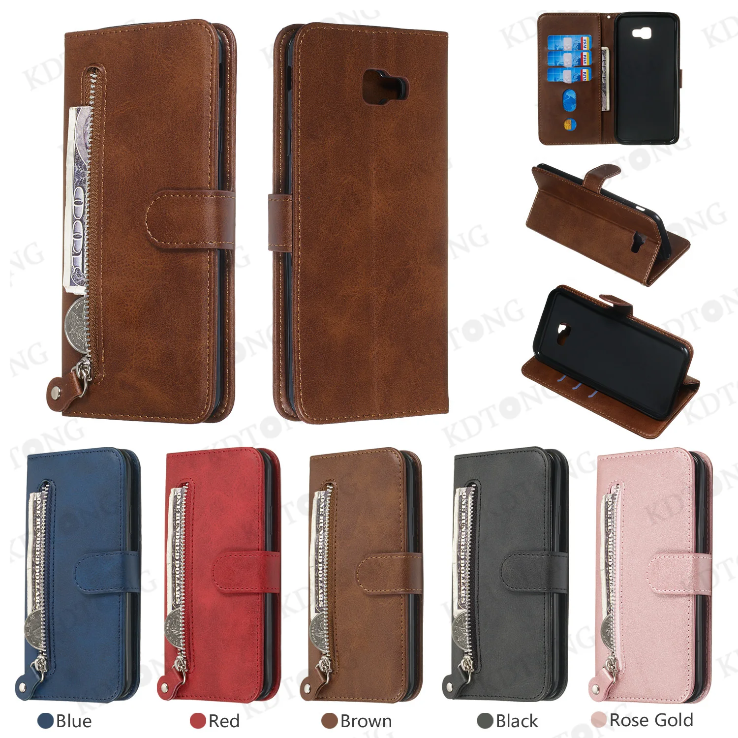

Retro Flap Leather Phone Case For Samsung Galaxy J7 J6 J4 PRIME PLUS J415 J610 F41 F02S Solid Color Hidden Bracket Wallet Cover