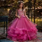 Элегантное платье с цветочным рисунком для девочек, вечернее платье без рукавов с круглым вырезом, бальное платье с аппликацией для первого Святой причастия, Пышное Платье