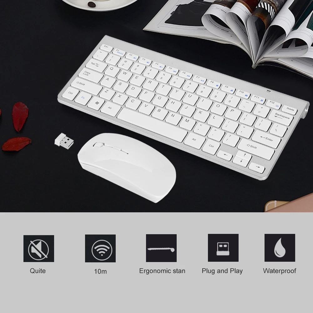 

Slim Waterproof 2.4GHz Wireless Keyboard and Mouse Kit for Desktop Laptop Silver