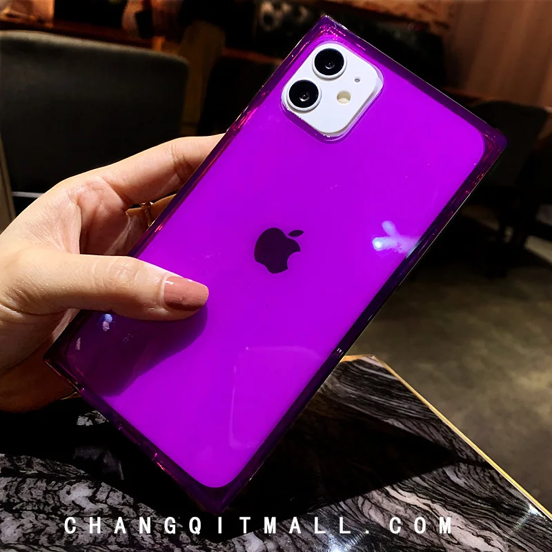 

Square Fluorescent Color Clear Phone Case For iphone 11 Pro Max 12 Mini X XR XS 7 8 Plus 6 6S SE 2020 Luxury Fashion Soft Cover