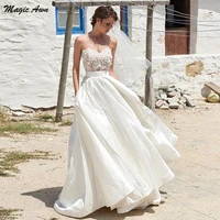 magic awn graceful boho sweetheart wedding dresses 2021 3d appliques beach a line bridal gowns with pockets customized robes