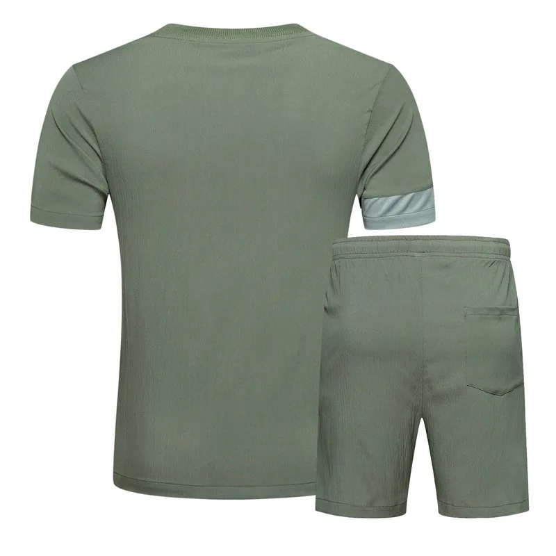 

European and American New Summer Two-piece Suit Irregular Splicing Button Small Neckline Short Sleeve Casual Sports Shorts Men