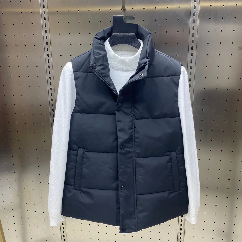 

Down Cotton Waistcoat Black Foreign Style Slim Slim Men's Vest 2021 Autumn and Winter New Trend Wear Youth Light and Thin