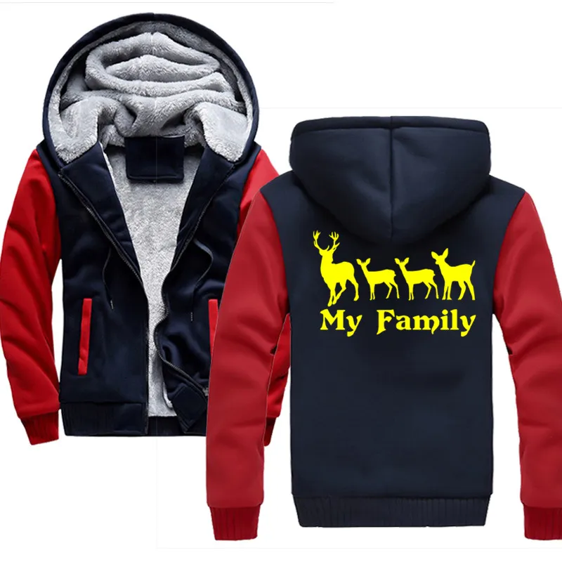 

My Family Deer Animal Men New Brand Winter Thick Warm Fleece Zipper Coat for Mens SportWear Tracksuit Male European Hoodies