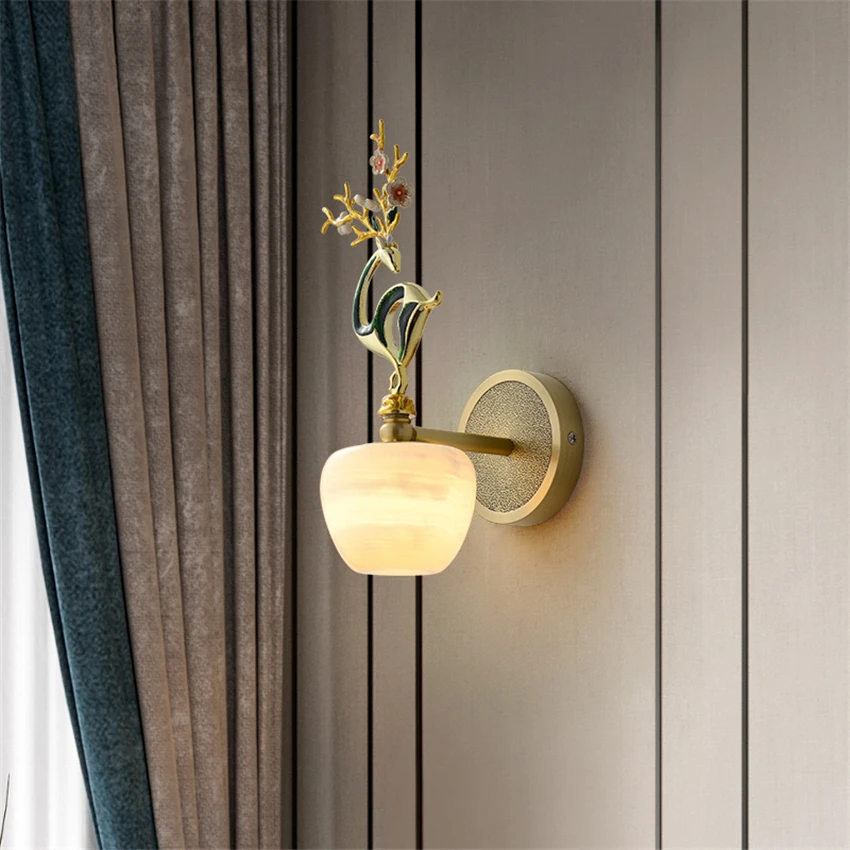 

All Copper Luxury Enamel Marble Wall Lamps Modern Living Room Background Wall Bedroom Bedside Staircase Corridor Entrance Lights