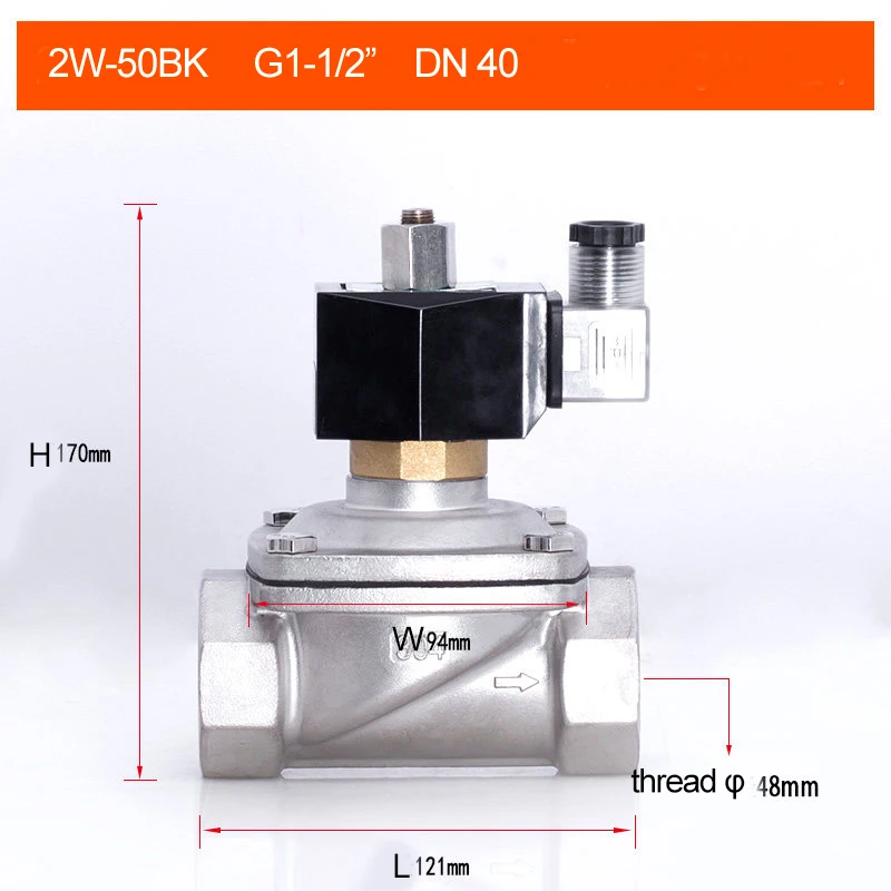 2W-400-40B нержавеющая сталь DN40 1,5 дюймов Электрический электромагнитный клапан для воды 110v 220v 24v 110v