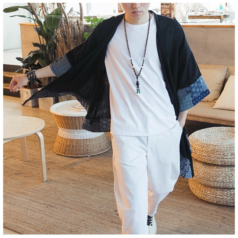 Японские кимоно кардиган для мужчин Haori Yukata мужской костюм самурая одежда куртка