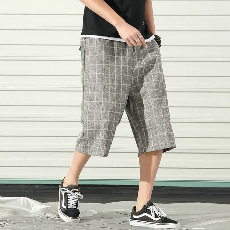 

Mens Streetwear Plaid Pants Casual Pants Men's Jogging Pants Korean Calf-Length Sweatpants Men's 2020 Summer Trousers