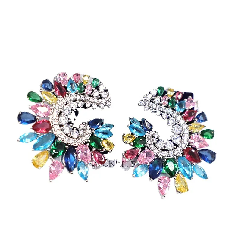 

Geometric colorful surround curve earrings 210318-27