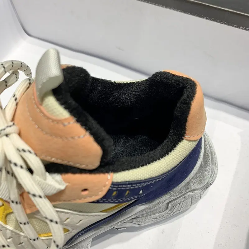 

Winter Women Chunky Sneakers Vulcanized Shoes Fashion Female Platform Sneakers Thick Sole Plush Keep Warm Casual Shoes 5CM