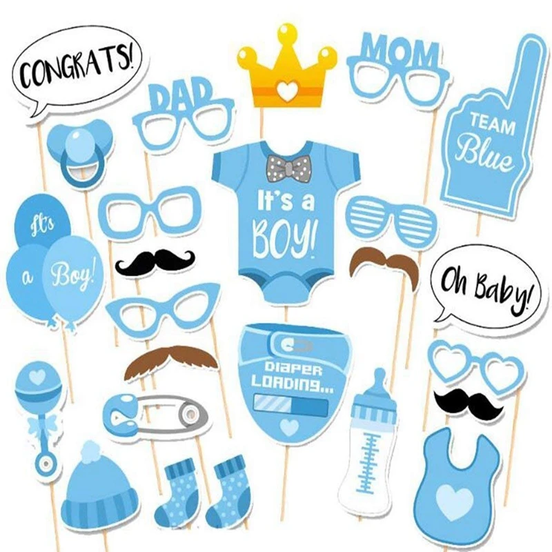 

25pcs/set It's a Boy or Girl Photo Props Mom Dad Oh Baby Shower Photobooth Decor Prop Gender Reveal Party Decoration Supplies