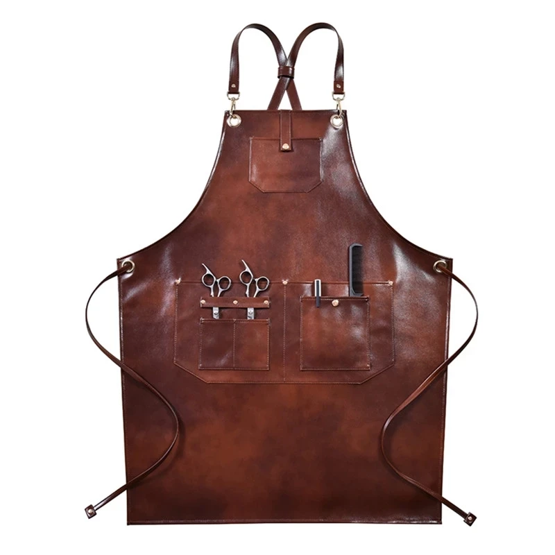 

Workwear PU Leather Apron Crossback Strap Barista Bartender Pastry Chef Cafe Bistro BBQ Grill Uniform Florist Barber Carpenter