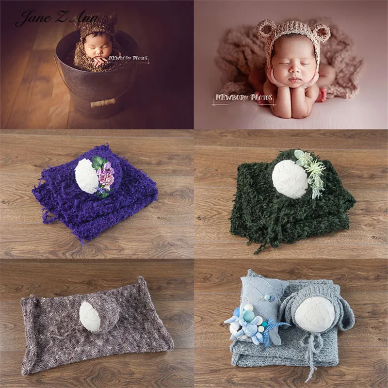 

Jane Z Ann Newborn baby photography props handmade knit hat square blanket combination studio shooting accessories