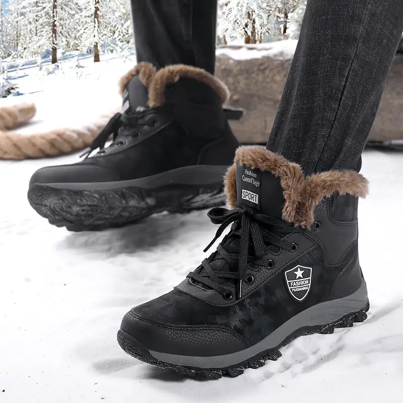 

Mens Boots Winter Outdoor Shoes Men Snow Boots Waterproof Plush Warm Boots Motorcycle Ankle Boots Big Size 39-46