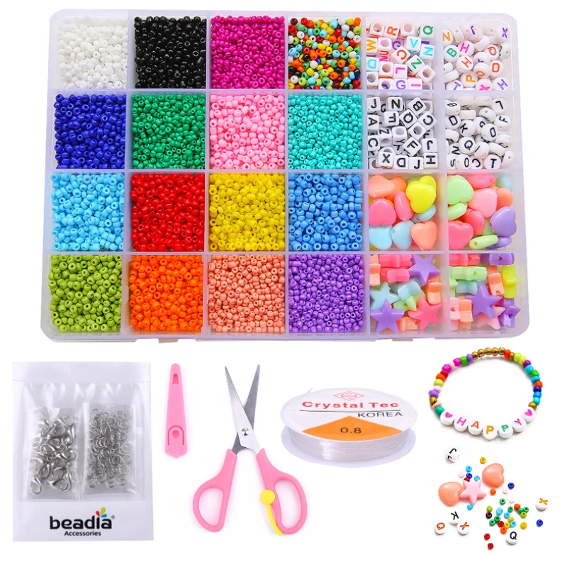 24000-600Pcs Beads Kit/Glass Seed Beads/Alphabet Letter Beads/Acrylic Heart Shape for Name Bracelets Jewelry Making Craft | Украшения и