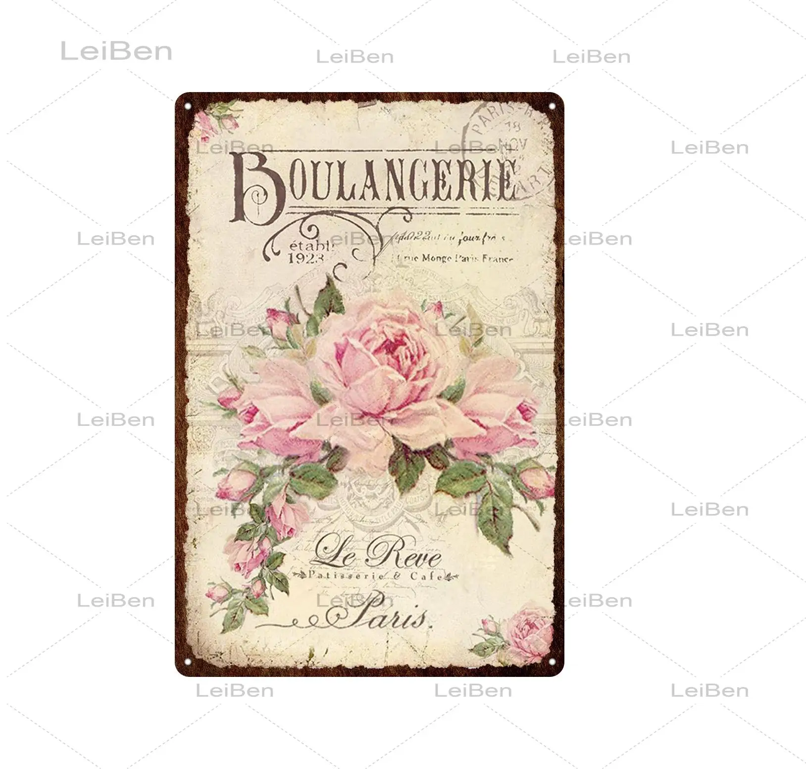 

20x30cm Customizable Retro Tinplate Lavender Rose Flower Tinplate Painting Exquisite Princess Room Decorative Metal Art Painting